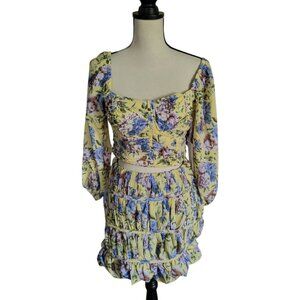 Rosevelvet 2 piece yellow floral mini skirt and crop top size L new